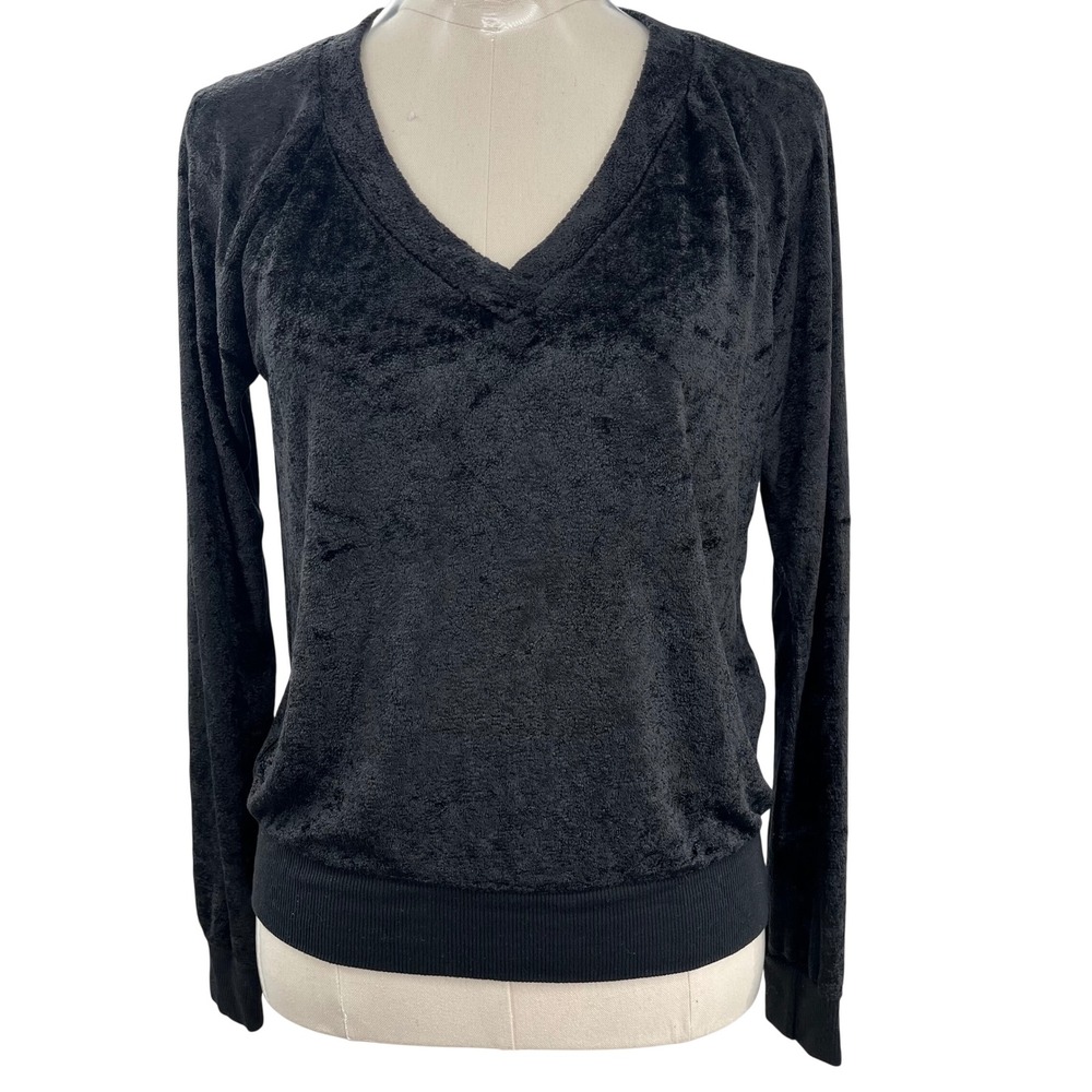 Michael Stars Top Women S Black Crushed Velvet V-Neck Raglan Long Sleeve